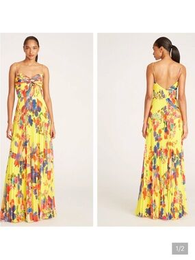 AMUR Sunflower Yellow Floral Pleated Maxi Dress